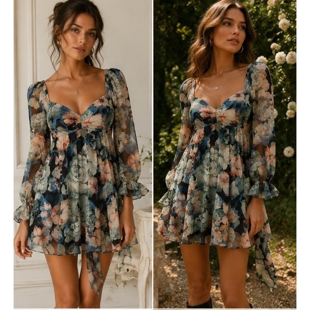 Everleigh Brooks Floral Mini Dress Women S Cottagecore Fairycore Open Back Ruche